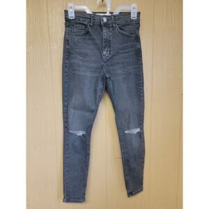 Topshop Jamie Skinny Jeans Black Distressed High Rise sz 28W x 30L